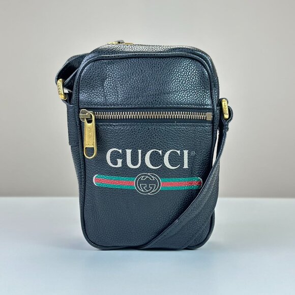 Gucci Handbags - Gucci Black Gucci Print Small Messenger Bag Crossbody Shoulder Bag